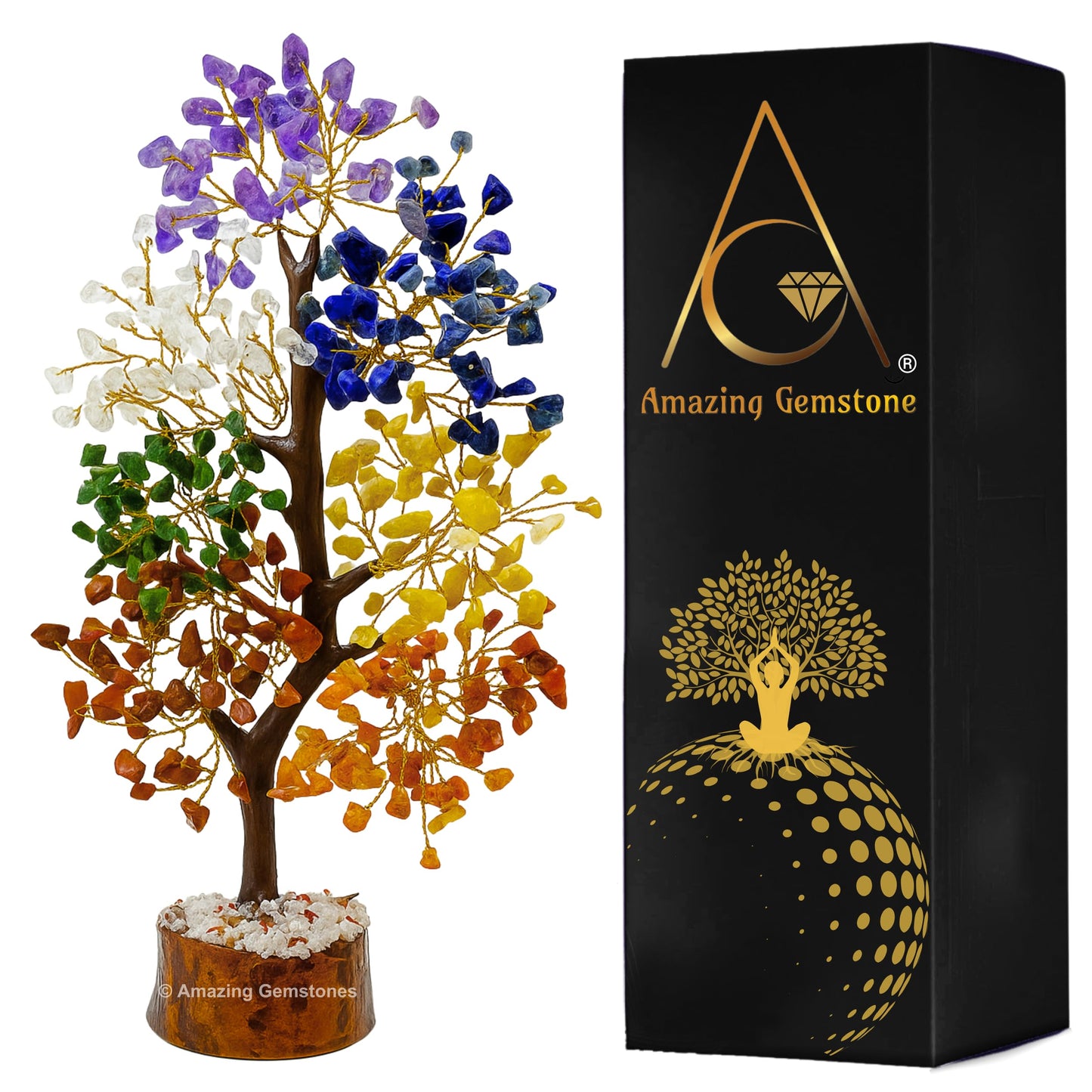 Chakra Tree of Life Crystal Tree for Meditation, Healing, and Home Decor - Seven Chakra Gemstones with Natural Wooden Base Crystal Gift for Christmas - Spiritual Energy Decor for Balance and Harmony