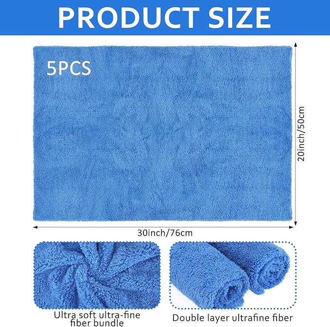 5 PCS Extra Large Microfiber Cleaning Cloth 30"x20", Washable Reusable Floor