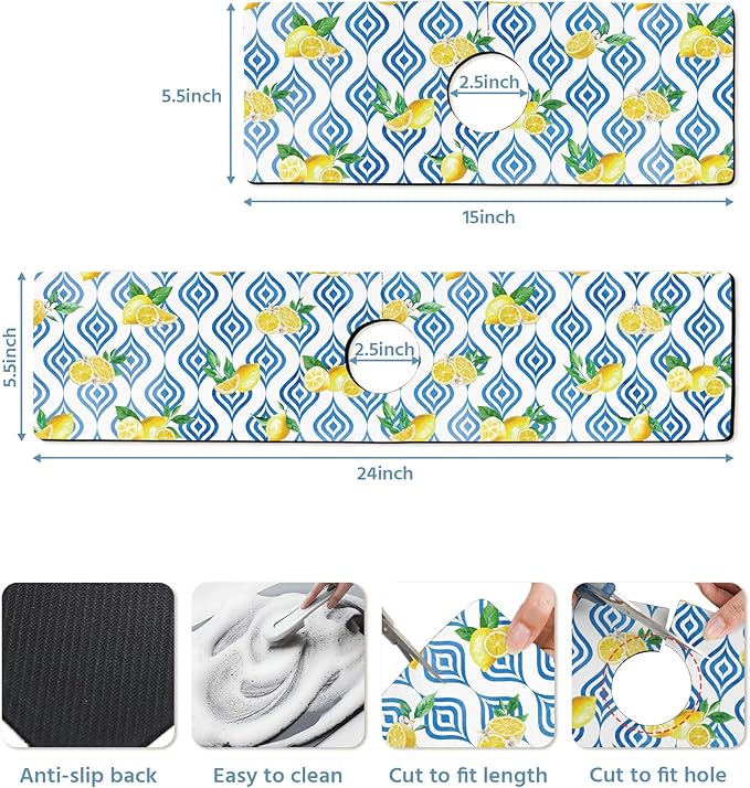 Patterned Sink Faucet Mat Kitchen Splash Guard Super Absorbent Drying Mat