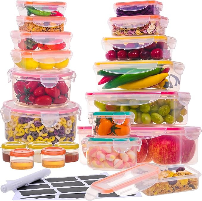 38 Pcs Large Food storage containers-85 oz to Small Container Stackable Kitchen