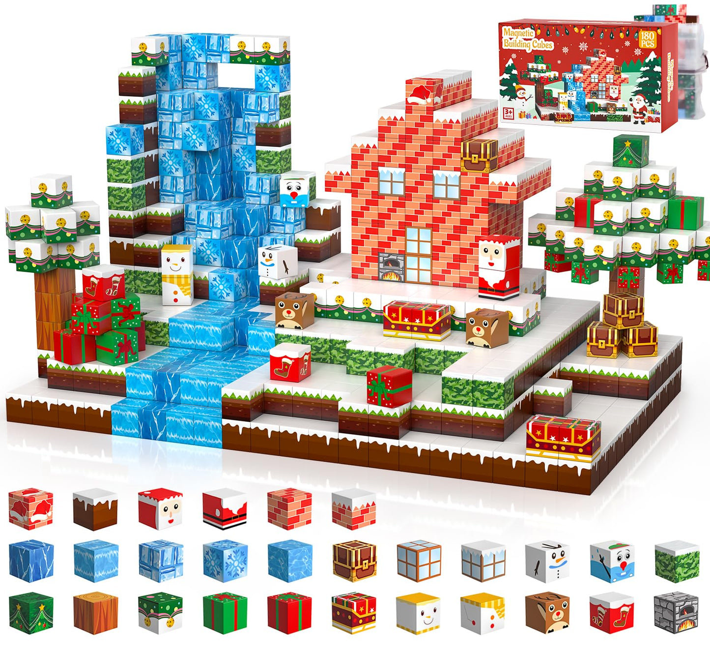 GEVINST 180PCS Magnetic Blocks, Christmas Magnetic Building Blocks Set for Kids Ages 4-8 8-12, STEM Sensory Magnet Cube Tiles for Boys Girls Toddlers 3+, Stocking Stuffers Christmas Toys Gifts