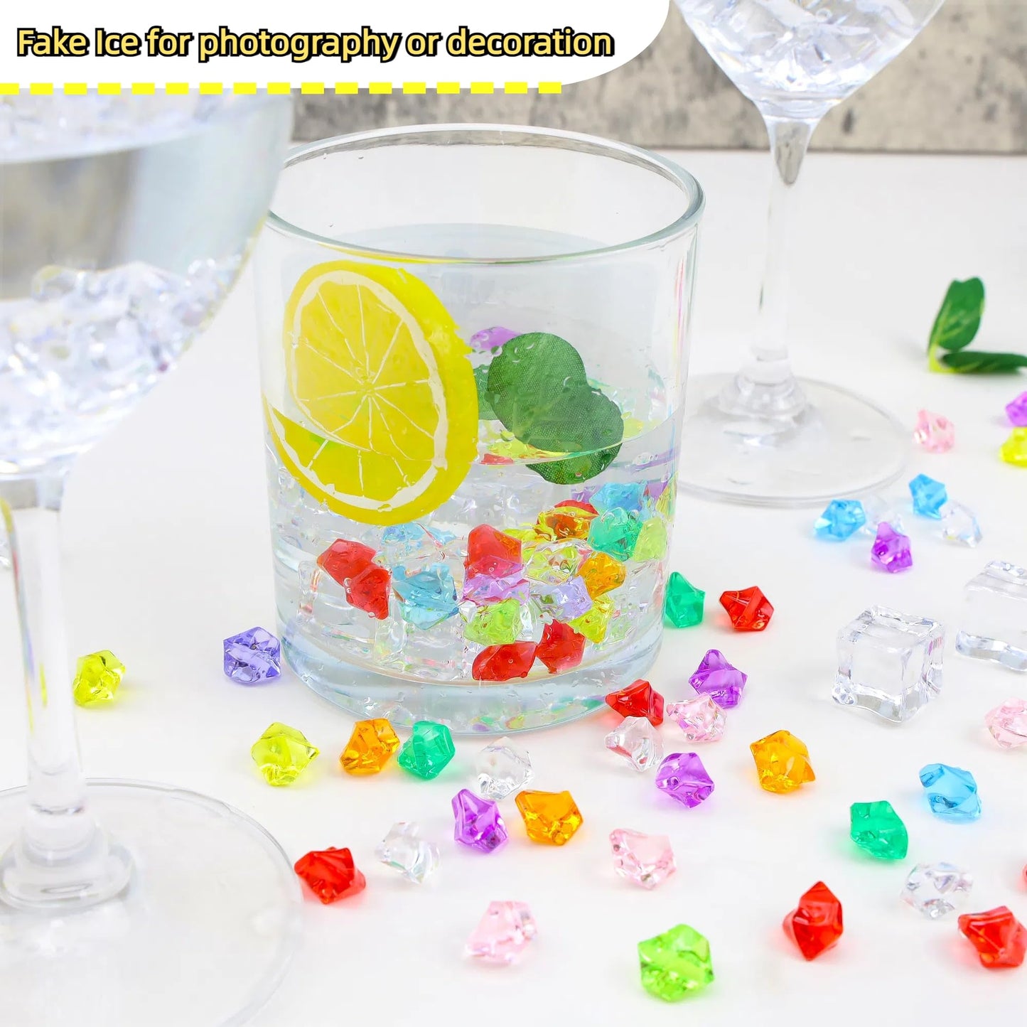 YATOJUZI 500pcs Fake Ice Cubes Yellow Acrylic Crushed Rocks Vase Fillers Plastic Diamonds Gems for DIY Party Wedding Centerpiece Table Scatter Prop Display 0.5" (Only Yellow)