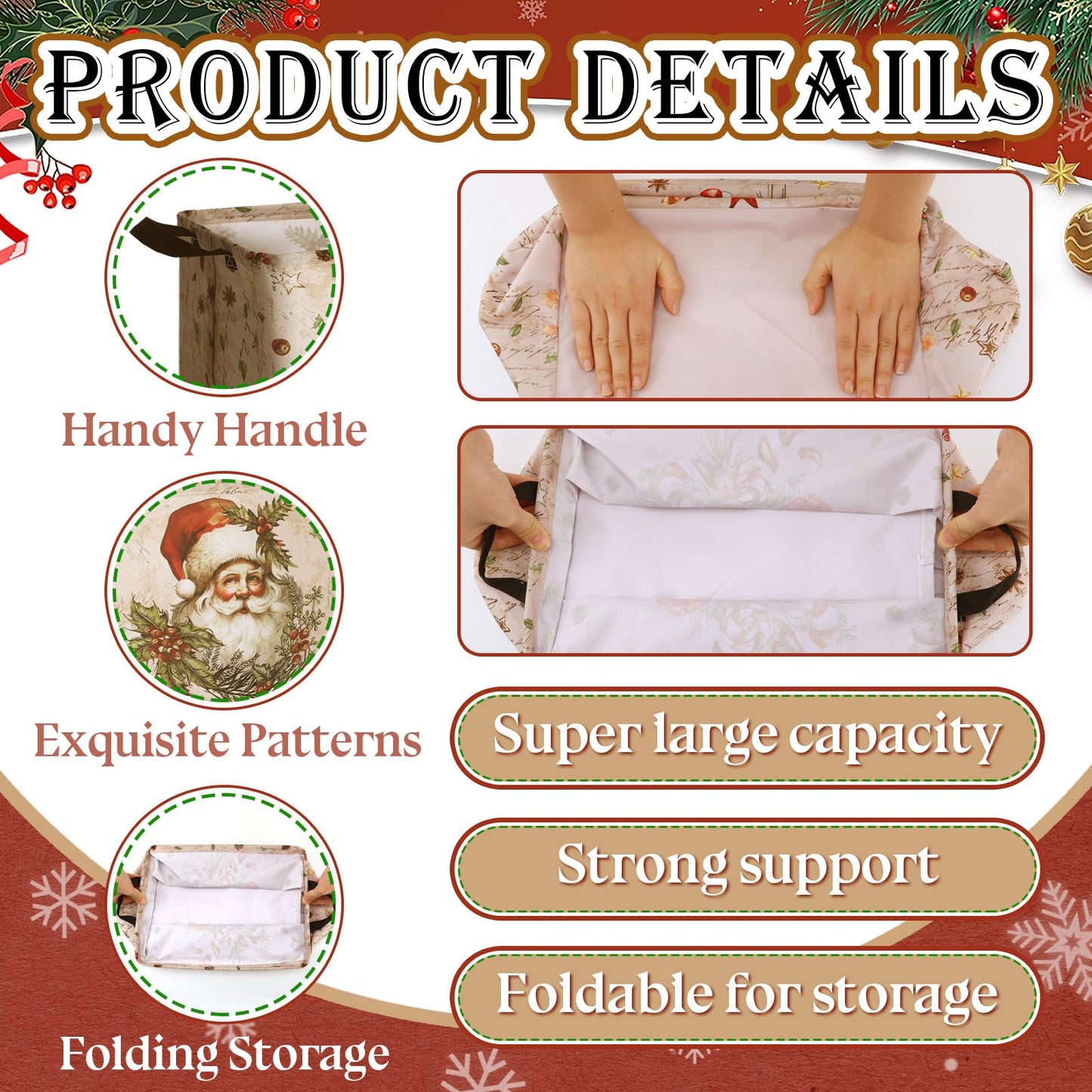 Bulyoou 4pcs Christmas Storage Basket Fabric Laundry Baskets with Handle Xmas Foldable Organizer Boxes for Office Home Baby Cloth Toy Book 15 x 10 x 8(Snowman)