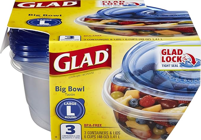 Glad Big Bowl Food Storage Containers, Large Round