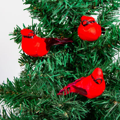 Cartanfill-Cardinal Clip On Christmas Tree Ornament Decorations, Set of 12, Red Feather Birds, 3 inches Long
