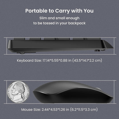Wireless Keyboard and Mouse Set, Full Size Wireless Keyboard Ergonomic Design & Quiet USB Cordless Mouse Combo UK Layout, 12 Multimedia Shortcuts for Windows Computer PC Laptop Desktop,Black