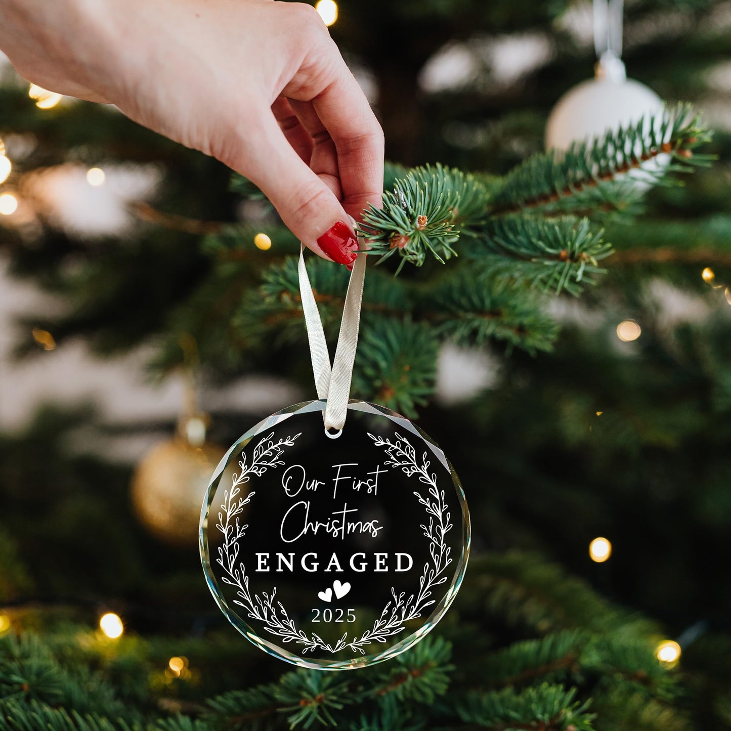 TUMSHANIP Engagement Gifts for Couples - Engagement Gifts for Women, Newly, Bride to be, Her, Fiance - Just Engaged Gift for Friend, Her - Our First Christmas Engaged Ornament 2025 - Glass Ornament