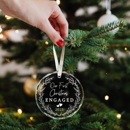 TUMSHANIP Engagement Gifts for Couples - Engagement Gifts for Women, Newly, Bride to be, Her, Fiance - Just Engaged Gift for Friend, Her - Our First Christmas Engaged Ornament 2025 - Glass Ornament