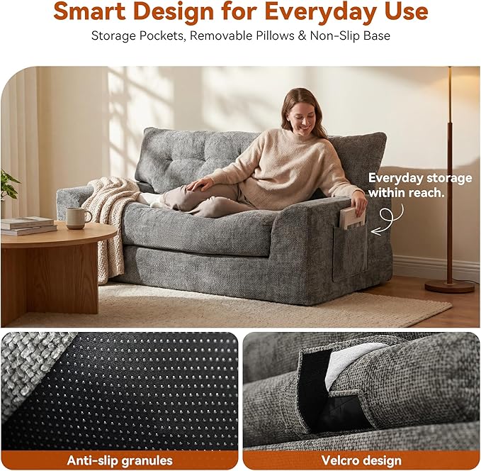 MONVANE 55.5" Convertible Loveseat Sofa, 2-in-1 Boneless Sleeper Sofa Bed Futon