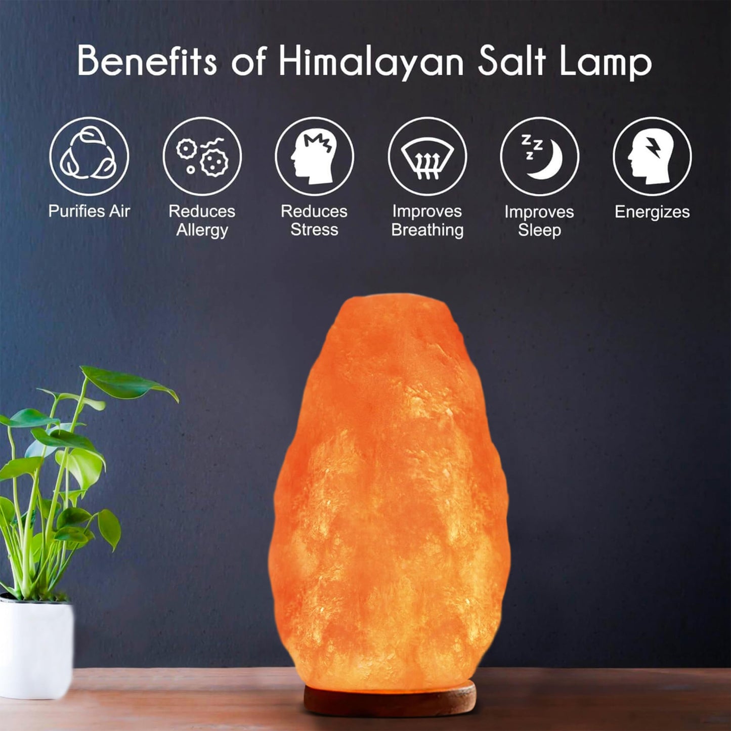 WBM LLC Himalayan Glow Natural Pink Salt Lamp, Crystal Salt Lamp Night Light with (ETL Certified) Brightness Control Dimmer Switch, Wooden Base & Salt Lamps Bulb | 6-8 LBS, Model Number: 1001