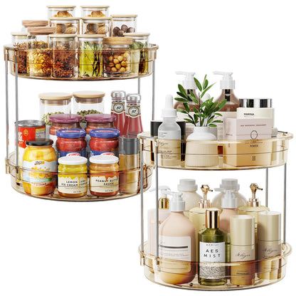 LAMU 2 Tier Lazy Susan Turntable Organizer 9.25'' Rotating Spice Rack Organization for Cabinet, Kitchen, Pantry, Countertop, Bathroom, Vanity, Medicine Cabinet Organizer, Clear