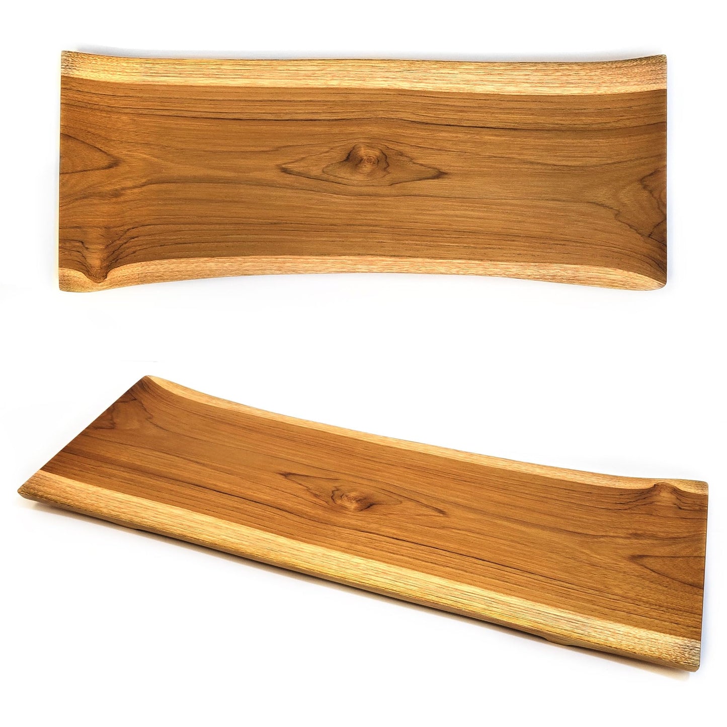 TREE FORK Teak Wood Sushi Serving Plate Tray, FSC-Certified Hand Carved Natural Wooden Platter for Appetizere Charcuterie Bread Cheese Salad Dessert, No Glue Whole Piece, Housewarming Gift (Small)