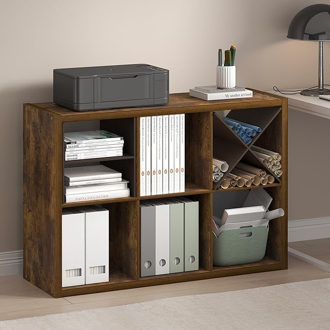 Furinno Cubicle Book Shelf, 6-Cube Bookshelf, Extra Thick Frame Horizontally &