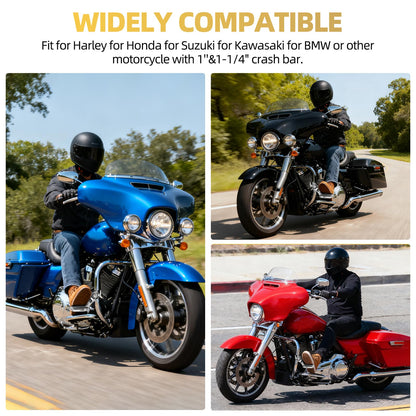 Upgrade Highway Footpegs, 1.25" Motorcycle Highway Pegs Long Angled Adjustable Chrome and Rubber Style Fit for Harley Touring Street Glide Road King Softail Dyna Fit 1-1/4" Engine Guard(Chrome)
