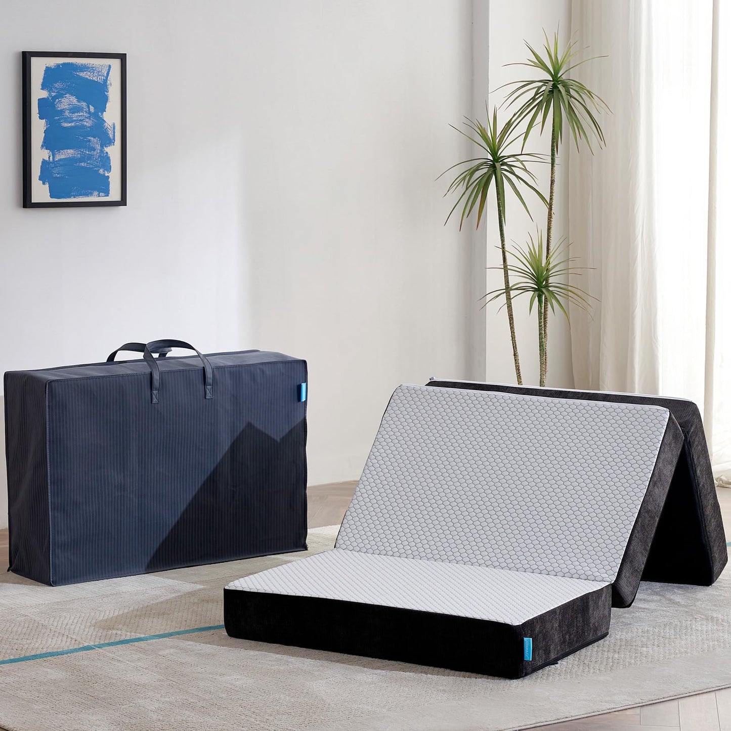 Freesof Odorless Foldable Mattress Twin Size 75" x 38" x 6", 6 Inch Medium Firm Folding Foam Mattress with Storage Bag, Fiberglass Free Trifold Memory Foam Mattress for RV, Guest Bed