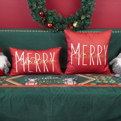 ONWAY Christmas Pillow Cover 12x20 Inch Merry Christmas Lumbar Pillow Cover Gold Red Decorative Throw Pillows Farmhouse Winter Holiday Decor Cushion Case for Sofa Couch Home Decorations