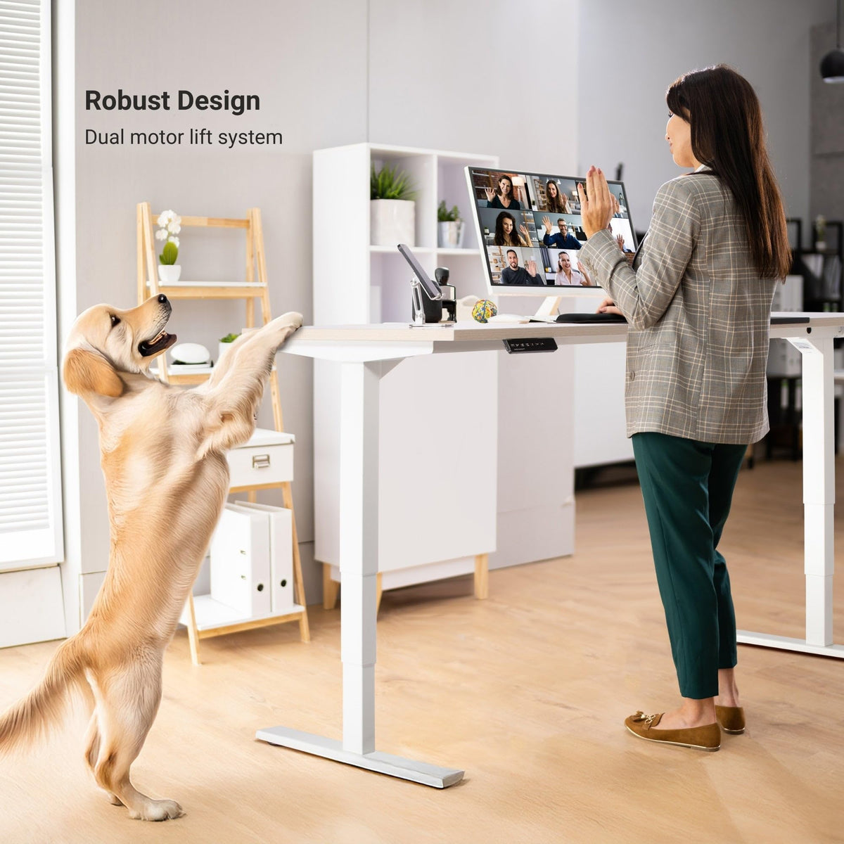 Progressive Desk Standing Desk 60x30. Dual Motor, 3 Stages Height Adjustable Stand up desks for Home Office, 60 inch -Grey Oak, Black Frame