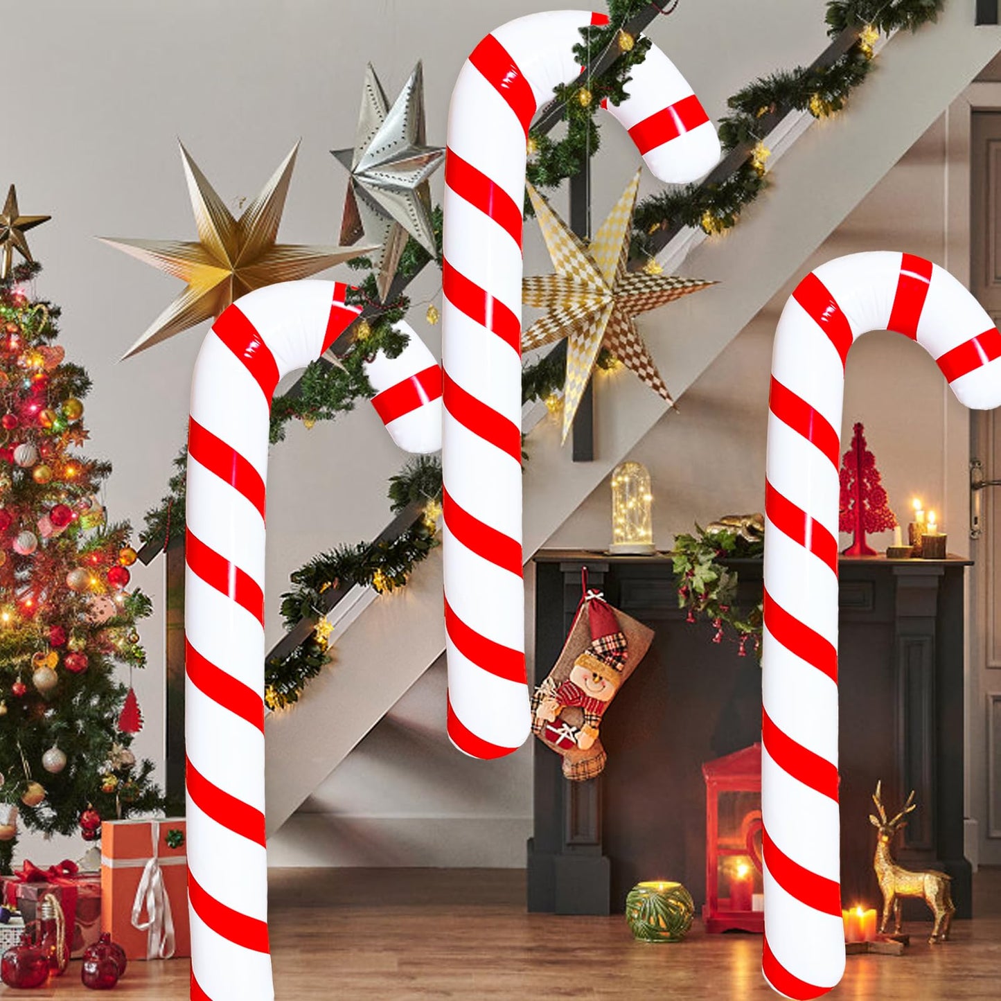 2 Pcs 5 Ft Inflatable Christmas Candy Canes Swimming Pool Floats,Large Blow up Candy Canes Balloons for Christmas Birthday Party Decorations,Xmas Indoor and Outdoor Winter Summer Holiday Celebration