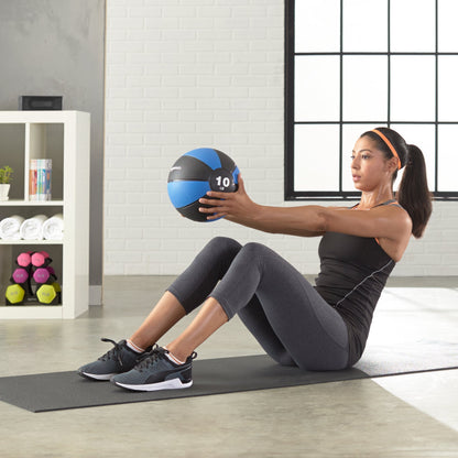 Amazon Basics Weighted Medicine Ball for Core Strength, Strength Training, Full-Body Workouts and Balance Exercises, 10 Pounds, Blue/Black, 9.3 inches