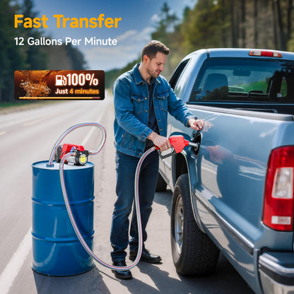 TaskStar Fuel Transfer Pump Battery Powered, 12GPM Electric Pump Kit with 18V 4.0Ah Battery & Charger, Portable Cordless Pump with Auto-off Nozzle & 2x 6.6FT Hoses for Diesel Kerosene Transfer