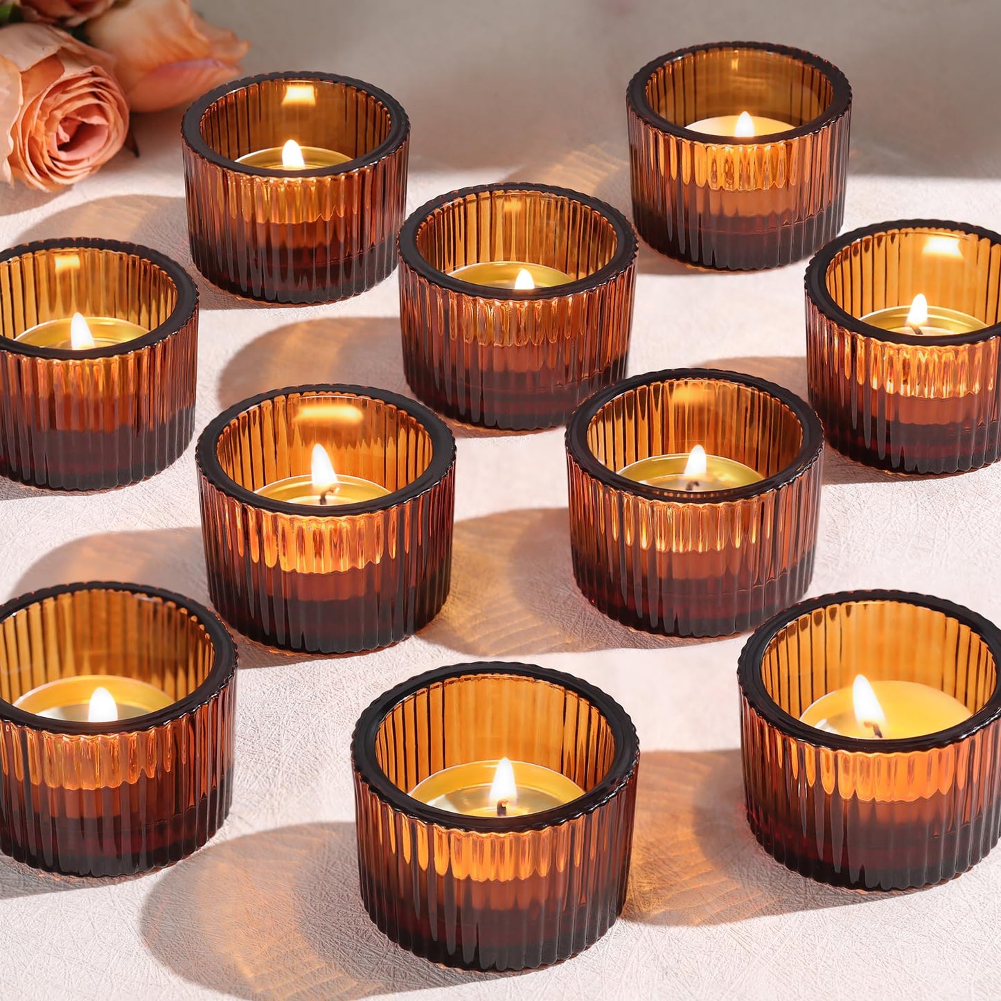 Lanttu 12 Pcs Amber Tealight Candle Holder 2" x 1.4"