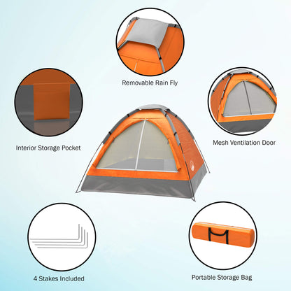 2 Person Camping Tent with Rain Fly and Carrying Bag - Lightweight Outdoor Tent for Backpacking, Hiking, or Beach Use by Wakeman Outdoors (Orange)