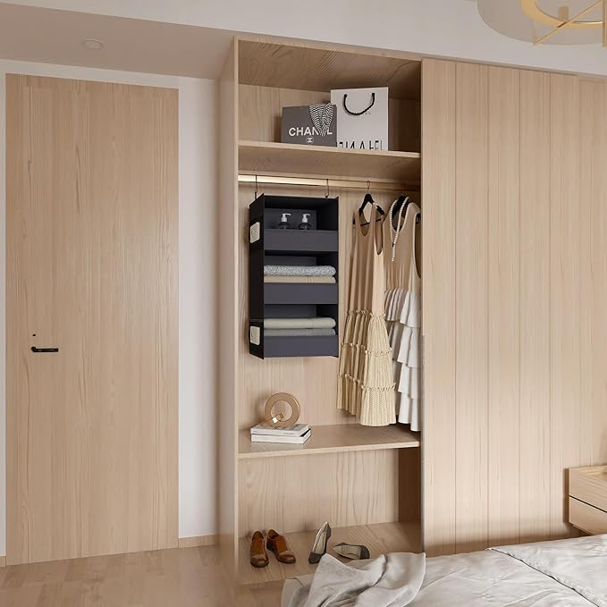 3-Shelf Hanging Closet Organizer and Storage, Foldable Hanging Closet Shelves