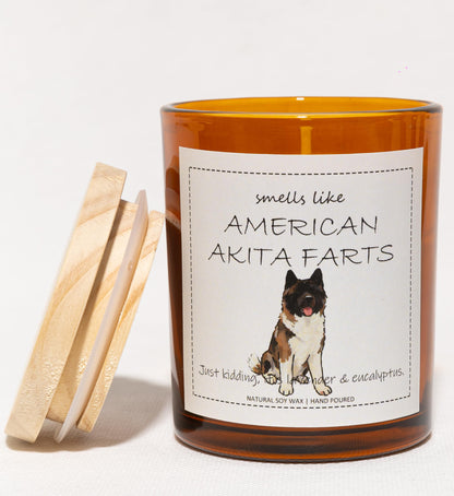 American Akita Gifts & Decor, Dog Mom Gift for Women, Smells Like American Akita Farts Candle - Lavender & Eucalyptus, Crafted by Natural Soy Wax & Natural Essential Oils