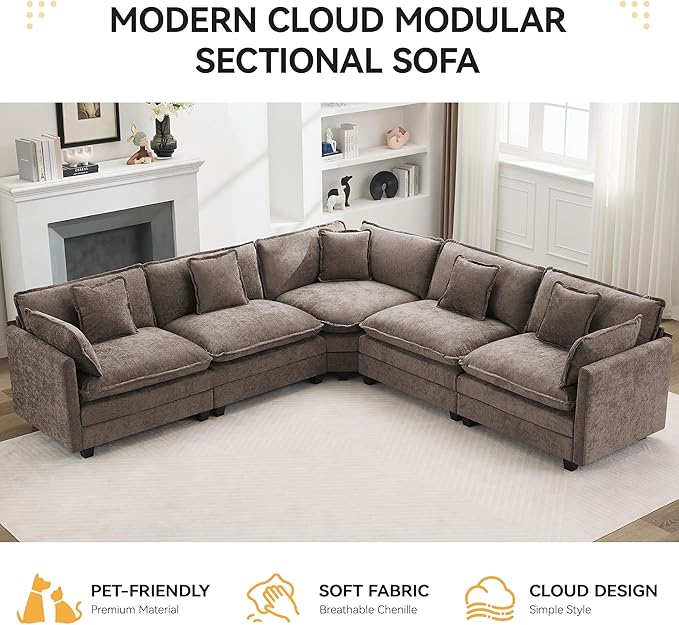 113'' V Shaped Cloud Sectional Sofa, Oversized Deep Seat Couches