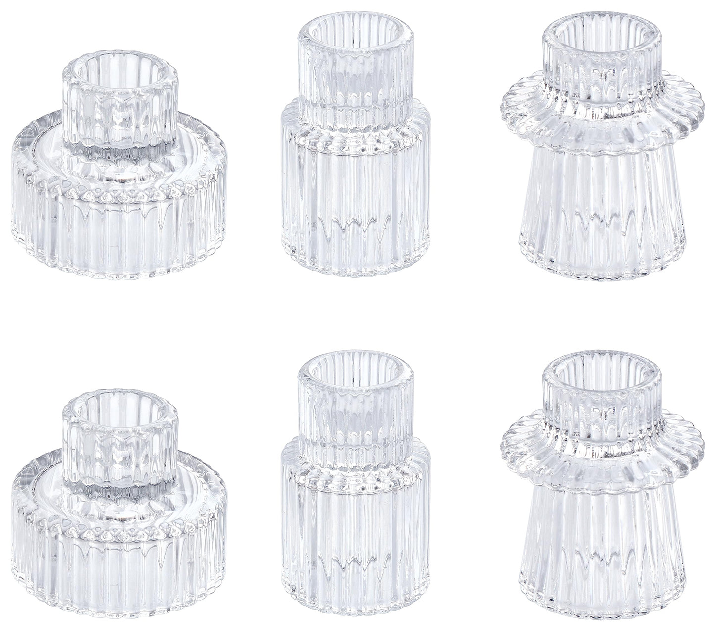 Vixdonos Glass Candlestick Holders Tealight Candle Holders for Table Centerpieces, Wedding Decor and Dinner Party (6 Pcs, Clear)