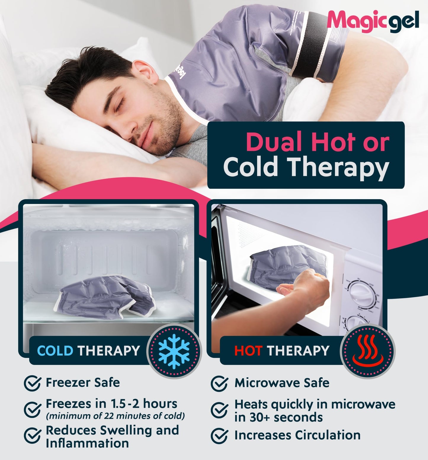 Magic Gel Shoulder Ice Pack Wrap - Reusable and Adjustable Arm Sling for Cold Shoulders Compression Men Women Pitchers Rotator Cuff - Easy to Freeze