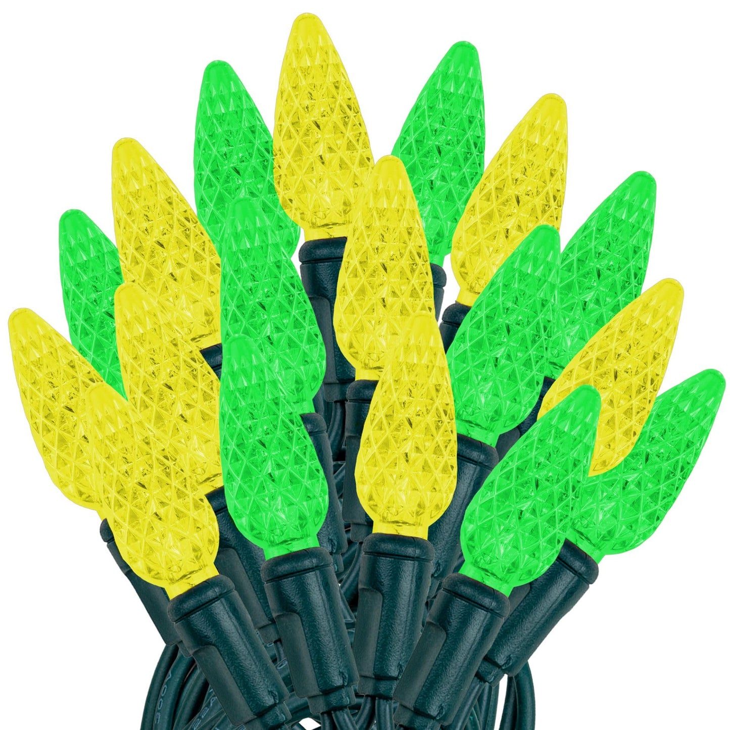 Novelty Lights 24FT 70 LED C6 Christmas String Lights, Outdoor Tree Commercial Grade LED Lights, Permanent Decorations (Green/Yellow)