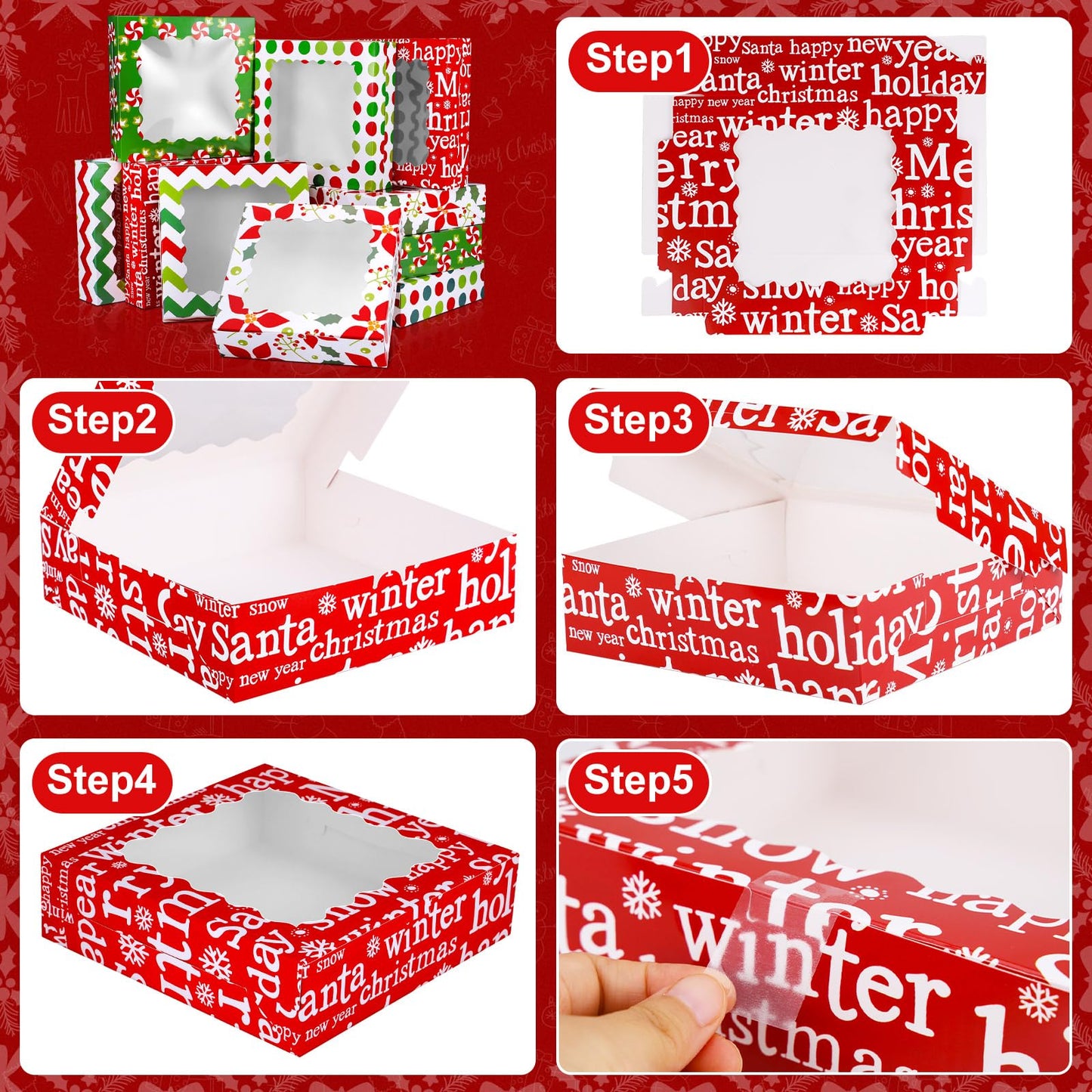 Czlotyh 30 Pcs Christmas Cookie Boxes with Window 9 x 9 x 2.5 inch Xmas Treat Boxes Candy Bakery Cupcakes Desert Container for Pastries Packaging Christmas Party Supplies Gift Giving