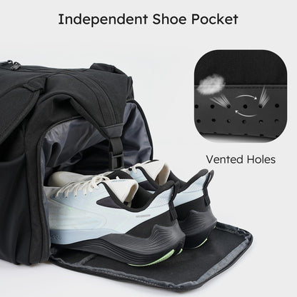 Kookoomia Gym Bag for Men with 2 Upgraded Bottle Holders Convertible Duffle Bag and Gym Backpack Waterproof Sports Bags with Shoes Compartment and Wet Pocket - Black