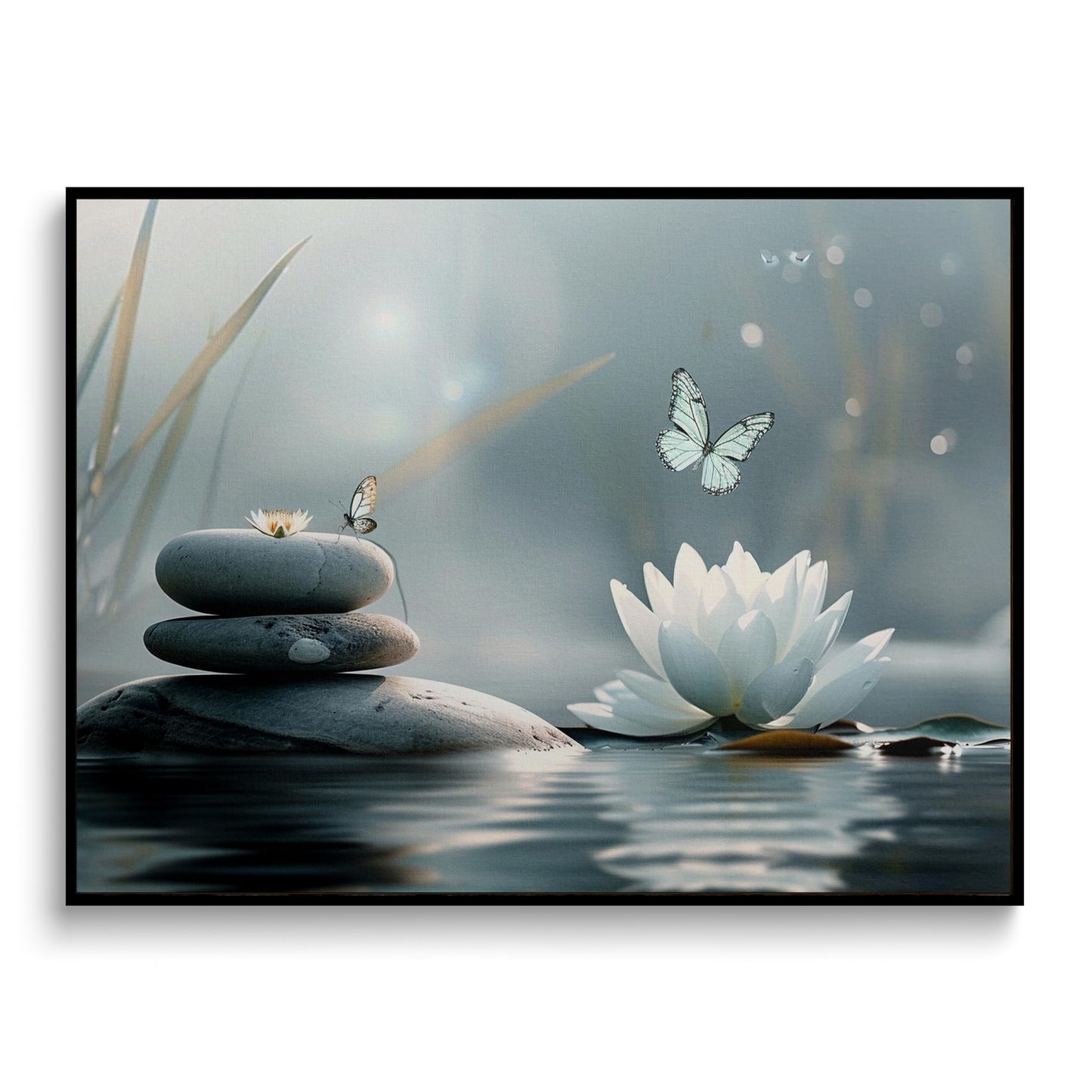 Floral Butterfly Lotus Canvas Wall Art Framed Painting Prints Posters Artwork Wall Decor Zen Spa Decor Spiritual Wall Art Yoga Meditation Room Zen Office Wall Decor 16x24 Inches