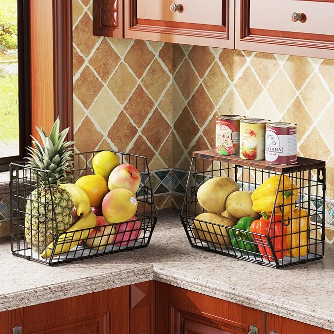 Fruit Bowl for Kitchen Counter Stackable Wall Mounted Hanging Basket Wire Basket