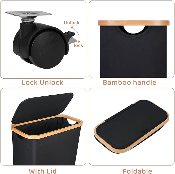 Slim Laundry Basket with Wheels, Narrow Hampers