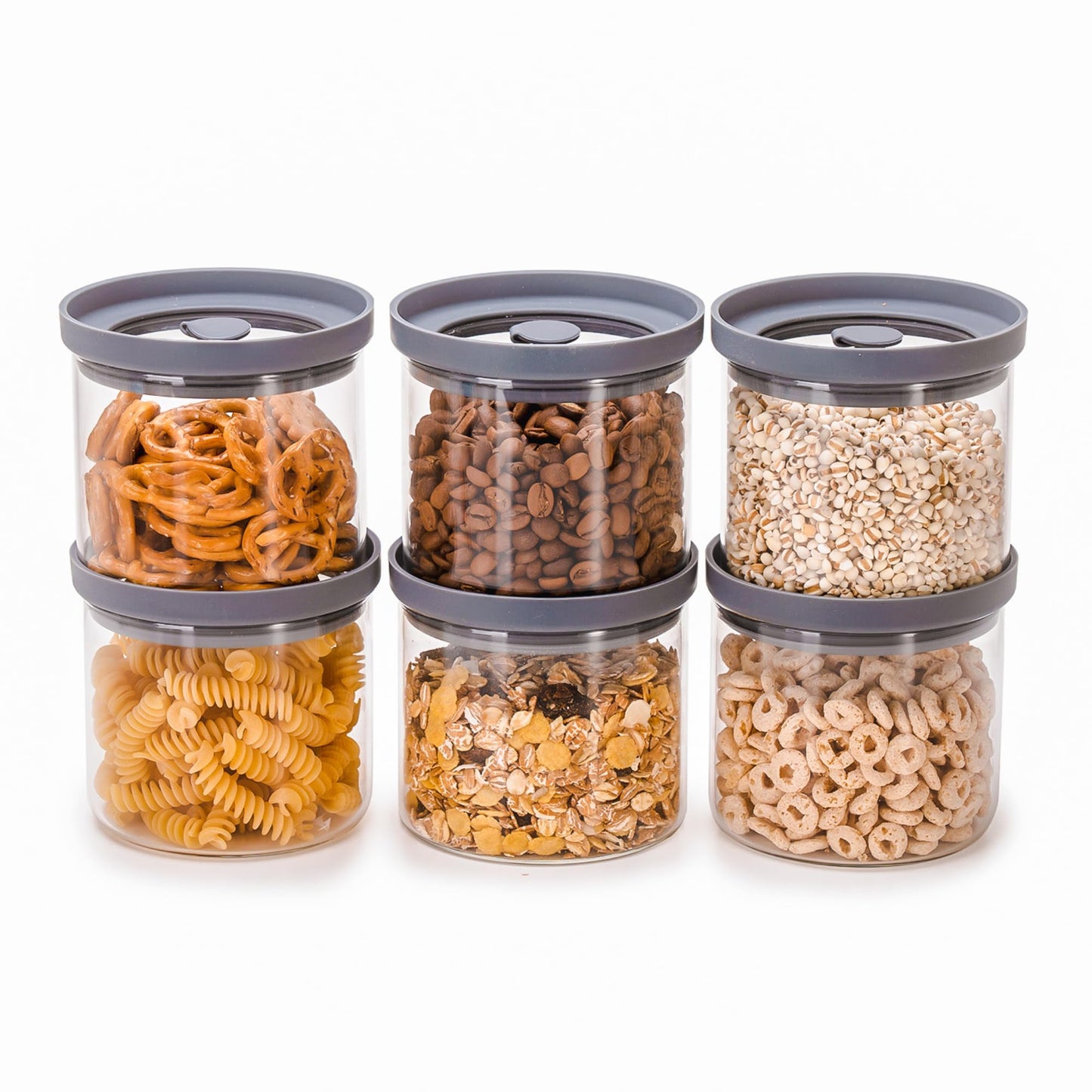 THE HAZEL PANTRY Glass Canisters with Airtight Lids Set of 6 (17.5 oz) - Borosilicate Glass Jars for Overnight Oats, Meal Prep & Pantry Storage, Stackable, BPA-Free, Dishwasher Safe Kitchen Containers