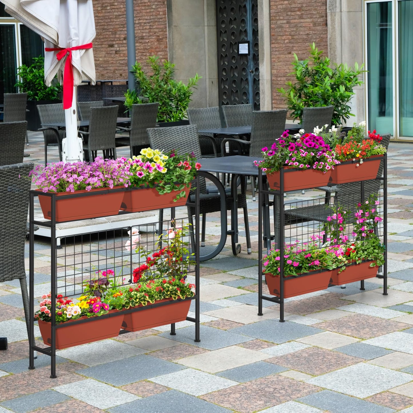 OYEAL Raised Garden Beds with Legs & Trellis, 32" Tall Herb Garden Planters for Indoor/Outdoor Plants, Vertical Elevated Flower Box for Backyard, Porch, Patio, Balcony, Red