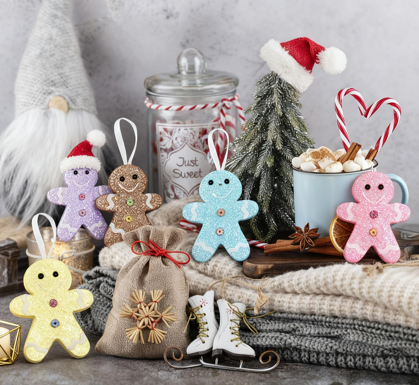 6Pcs 4.3inch Christmas Gingerbread Man Candy Land Ornaments Decoration,Hanging Candy Cane Crafts for Xmas Tree Décor,Ideal for Xmas, New Year, Birthdays, Weddings & Home Parties