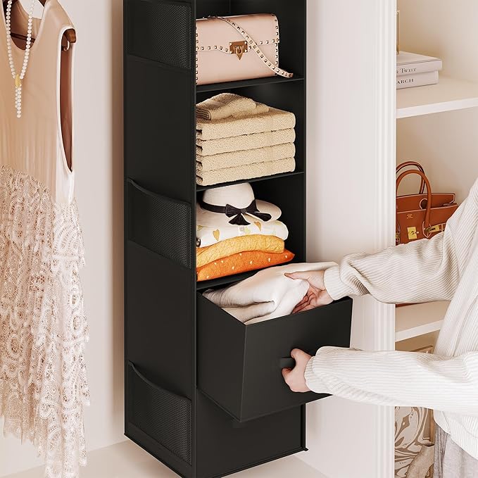YOUDENOVA Hanging Closet Organizer, 5 Tier Hanging Closet Shelves