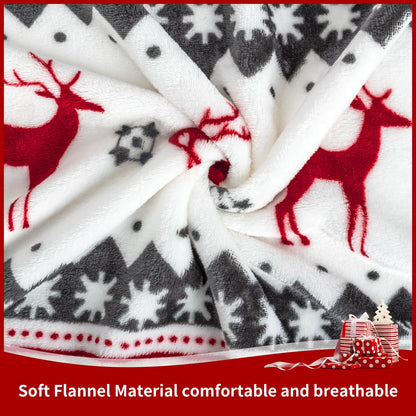 MACEVIA Christmas Throw Blanket for Couch, Holiday Christmas Reindeer Snowflakes Flannel Fleece Blanket, Soft, Cozy, Plush, Warm Winter Cabin Throw Decor, (Red Reindeer, 50x60inches)