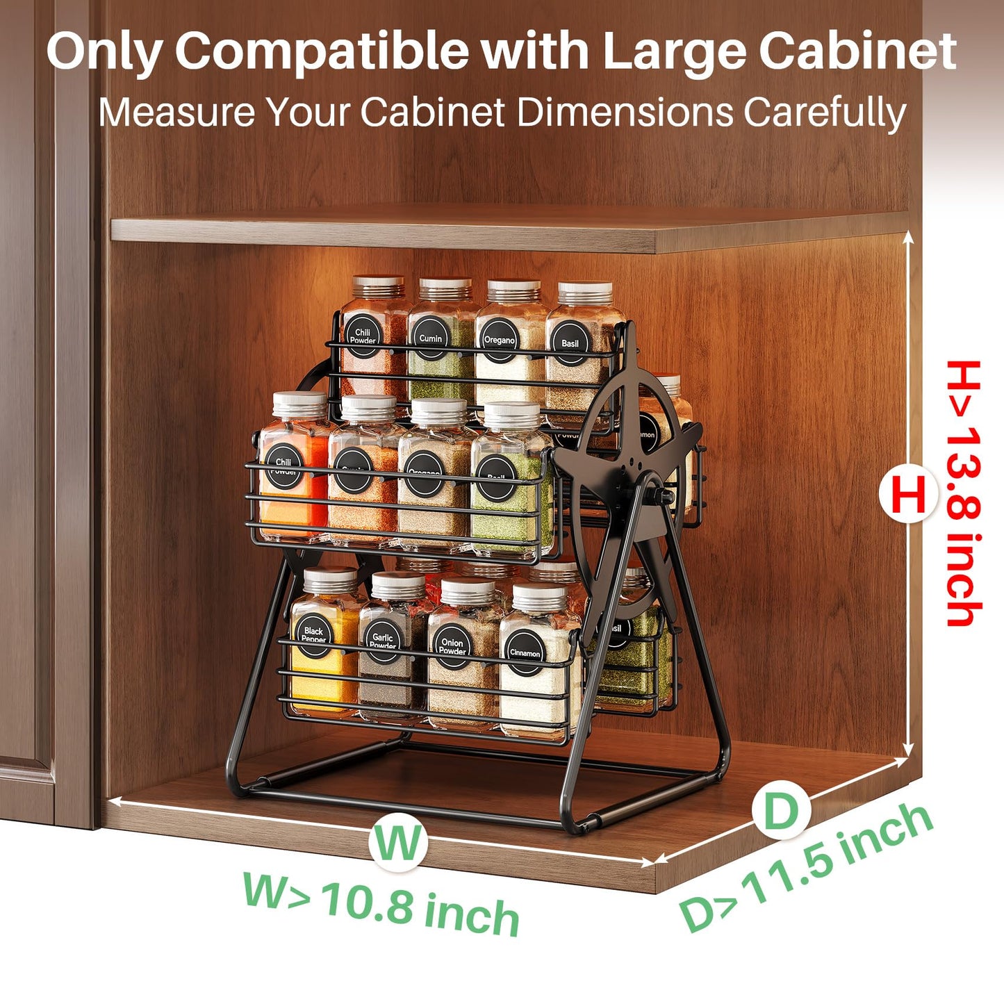 SNTD Rotating Spice Rack Organizer for Large Cabinets Kitchen Countertop with Thicken Spice Jars and Labels, Spinning Like Ferris-Wheel, Metal (M)