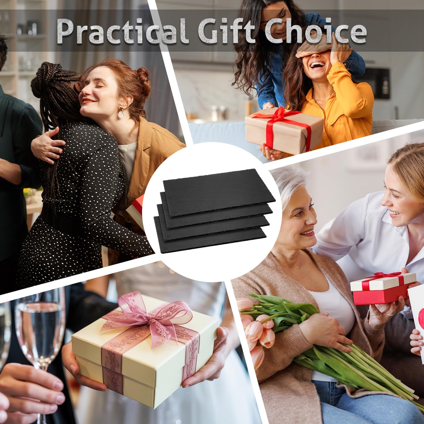 Zhehao 4 Pack 16" x 10" Large Slate Cheese Boards for Meat Cheese Appetizer Platter Black Charcuterie Board Natural Slate Stone Plate Tray for Laser Engraving Wedding Party Housewarming Gift