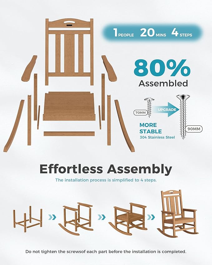Ciokea Oversized Outdoor Rocking Chairs Set of 2, 380lbs Heavy-Duty Large Patio Rocker, High Back Cozy Porch Chairs, Weather Resistant Patio Rocking Chairs for Outside, Fire Pit, Deck, Teak