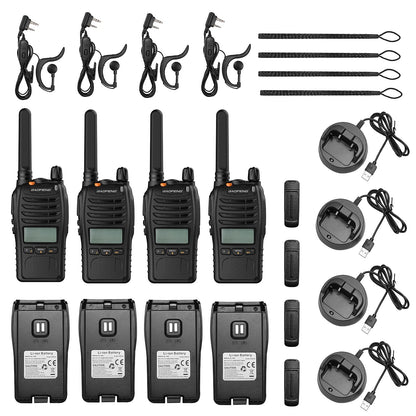 BAOFENG BF-88ST Pro Walkie Talkie, Upgraded Long Range Rechargeable License-Free PMR446 Two Way Radios with LCD Display, VOX Dual Watch, Desktop Charger and Earpieces, 4 Pack