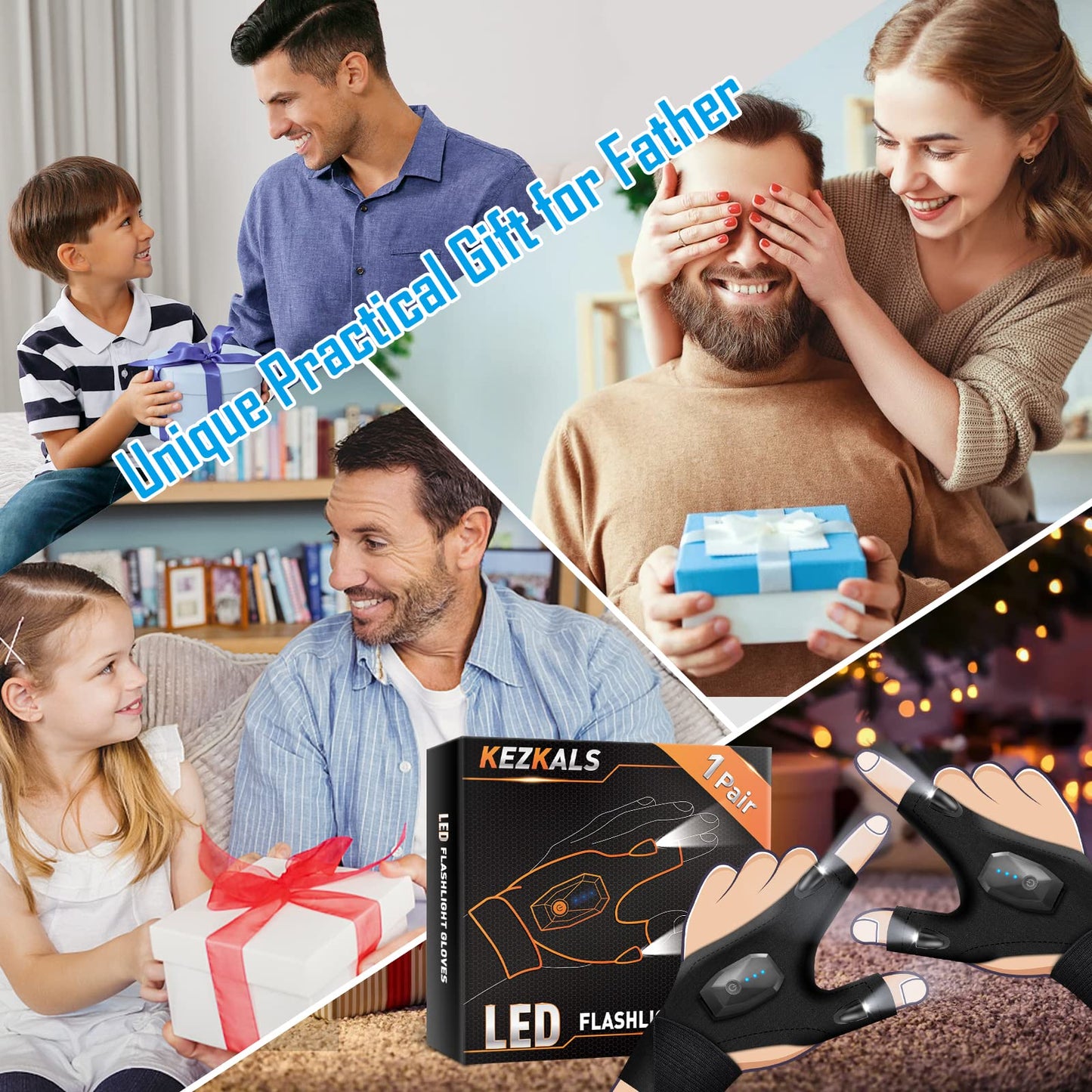 LED Rechargeable Flashlight Gloves - Stocking Stuffers for Adults, Cool Gadgets and Fishing Gifts for Dads and Men Who Have Everything
