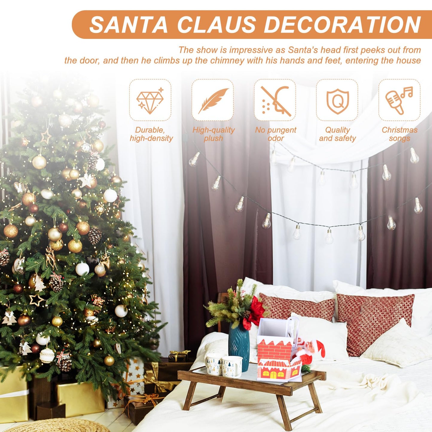 Gfilay Electric Chimney Climbing Santa Claus Music Toys, Desktop Ornament Novelty Climbing Santa Toy Moves Up and Down, Animated Christmas Decoration, Xmas Gifts