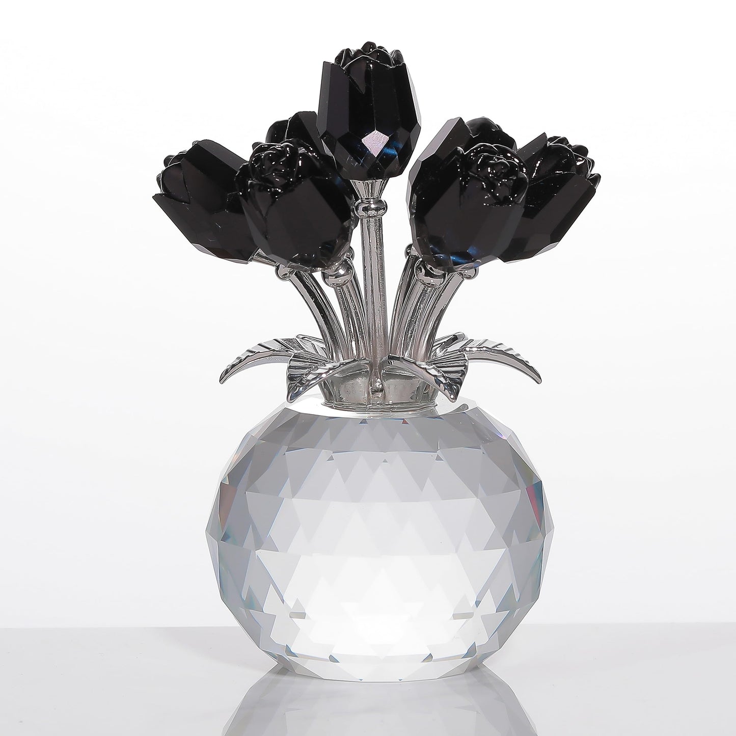 Movdyka Black Rose Flower Crystal Figurine with Vase, Bouquet Flowers Gifts for Wife Girlfriend Women - Fake Black Roses Halloween Gothic Decor