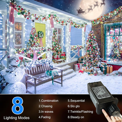 FLVOECN 1200LED Christmas Lights Outdoor Decorations 8 Modes & Memory Timer Christmas Lights with Plug Waterproof Fairy String Lights for Xmas Home Holiday Decor (Cool White, 392 FT 1200 LED)